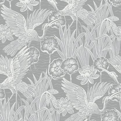 Pattern of hummingbirds and flowers on a gray background