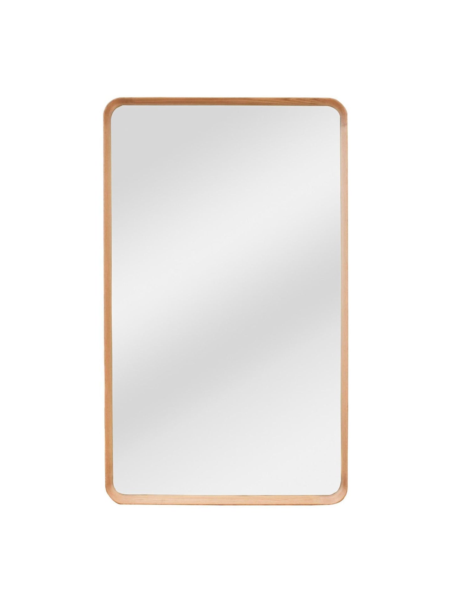Rectangular mirror with a wooden frame on a white background
