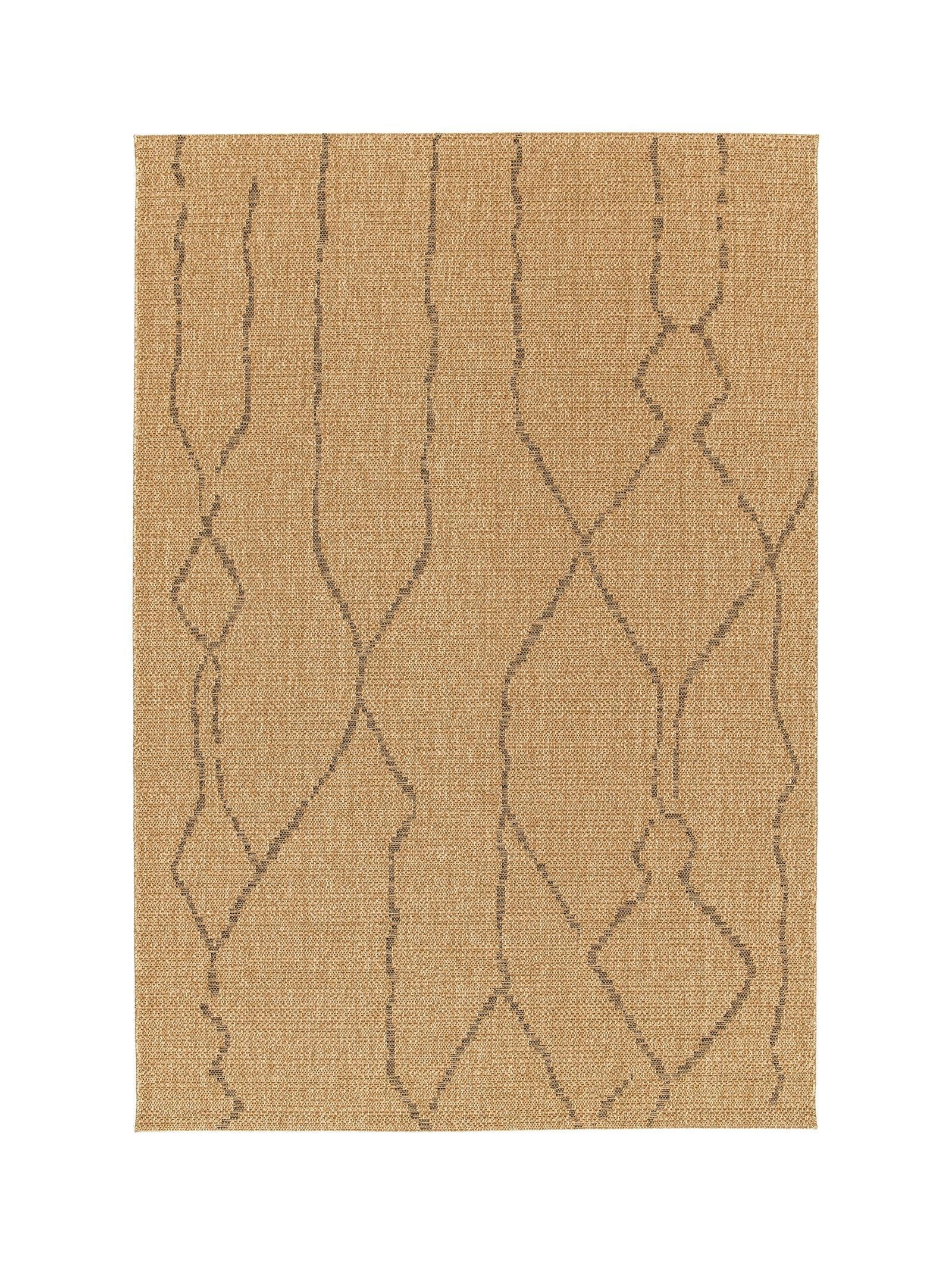 Beige rug with a geometric pattern on a white background