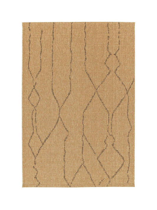 Beige rug with a geometric pattern on a white background