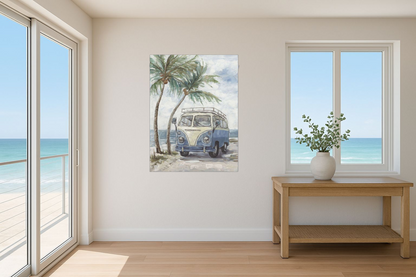 Oil on Canvas – Vintage Camper Van by the Beach 900x1200mm Nationwide Delivery