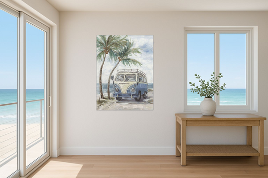 Oil on Canvas – Vintage Camper Van by the Beach 900x1200mm Nationwide Delivery