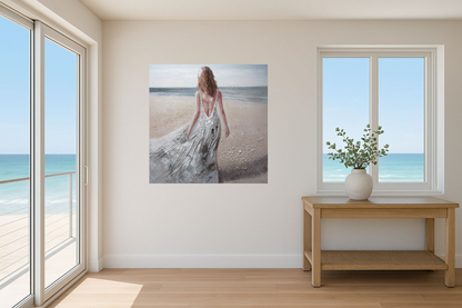 Oil On Canvas Lady On Beach (1200x1200mm, Nationwide Delivery)