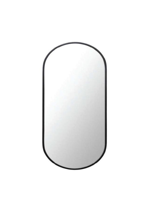 Rectangular mirror with a black frame on a white background