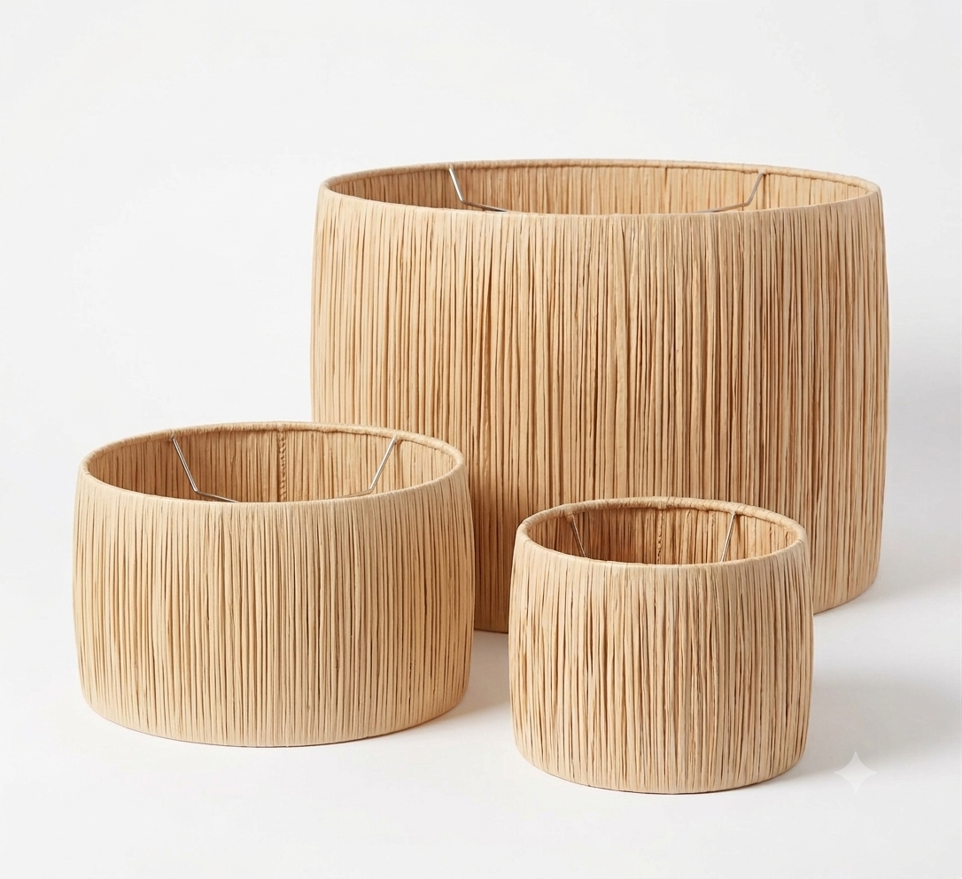 Three different sizes of Raffia Strip Lampshades 