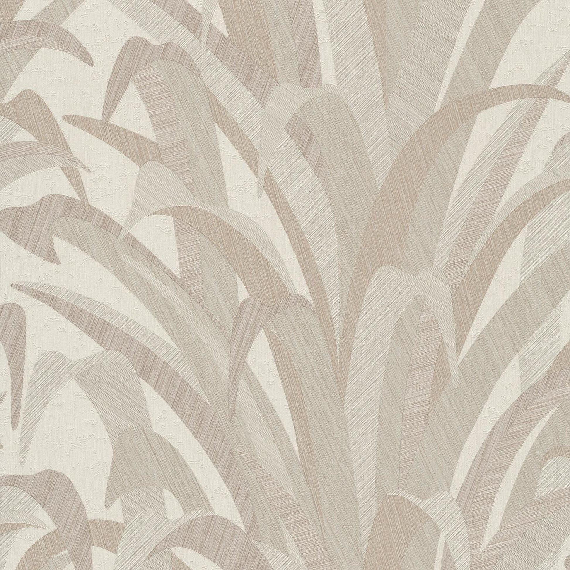 Patterned wallpaper with leaf design in beige tones on a light background