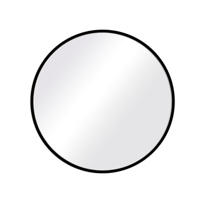 Round mirror with a black frame on a white background