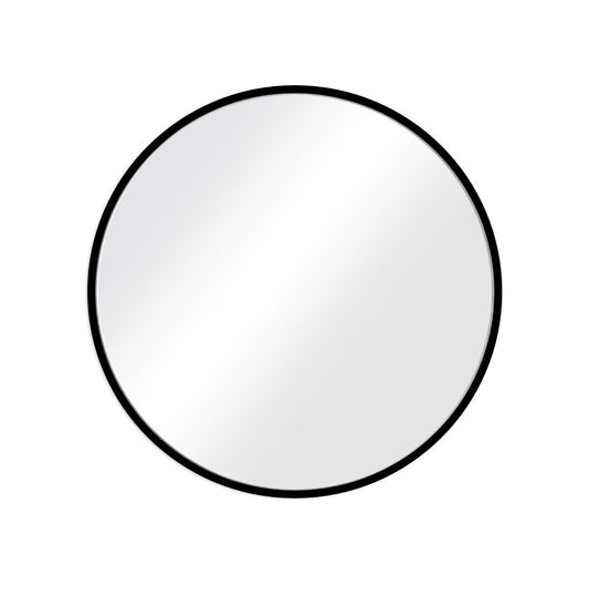 Round mirror with a black frame on a white background