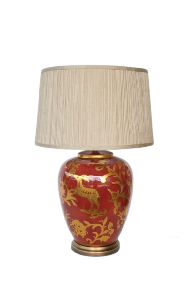 Ceramic Table Lamp: Red & Gold lamp base