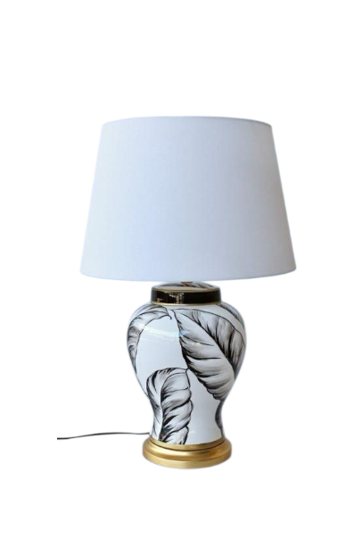 Ceramic Table Lamp: White and Black leaf lamp base