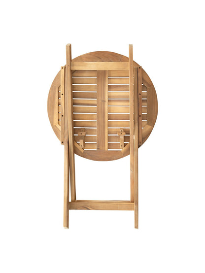 Wooden round table with folding legs on a white background