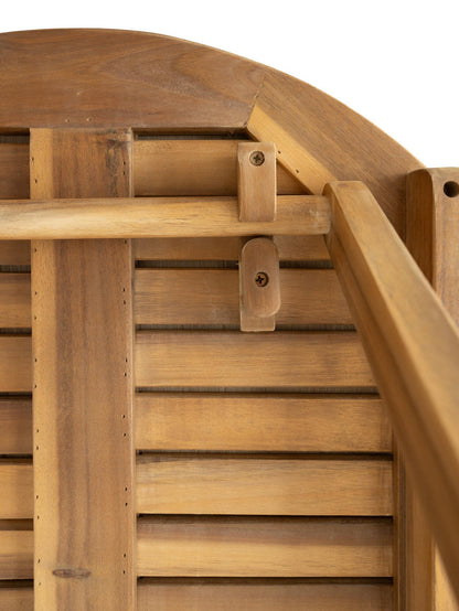 Close-up of a wooden structure with slats and a latch