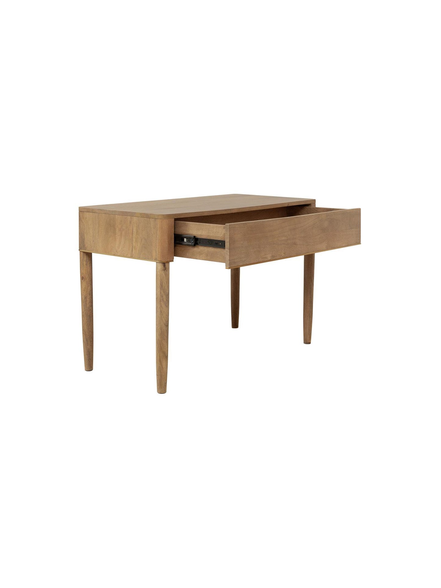 Wooden desk with a drawer on a white background