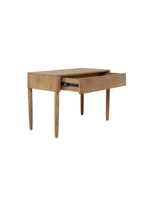 Wooden desk with a drawer on a white background