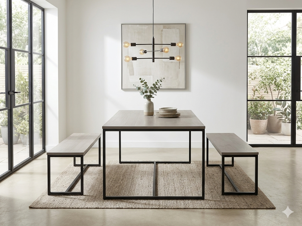 Simple Steel Wood Dining Table