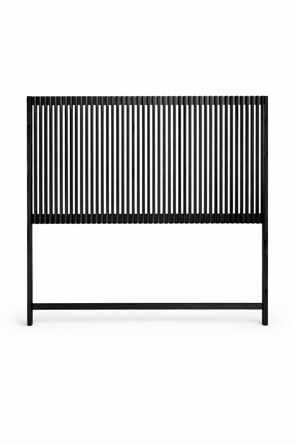 Modern black slatted headboard with vertical timber detail for contemporary bedroom design