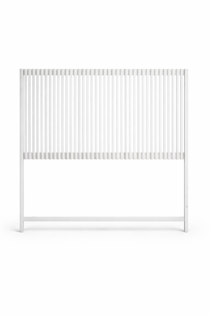 White slatted headboard with vertical wood slats, modern minimalist bedroom headboard