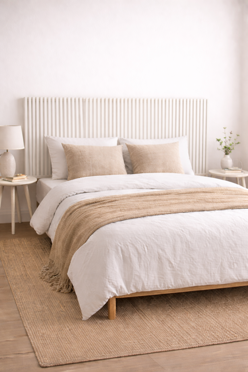 Modern white slatted headboard with vertical panel design for contemporary bedrooms
