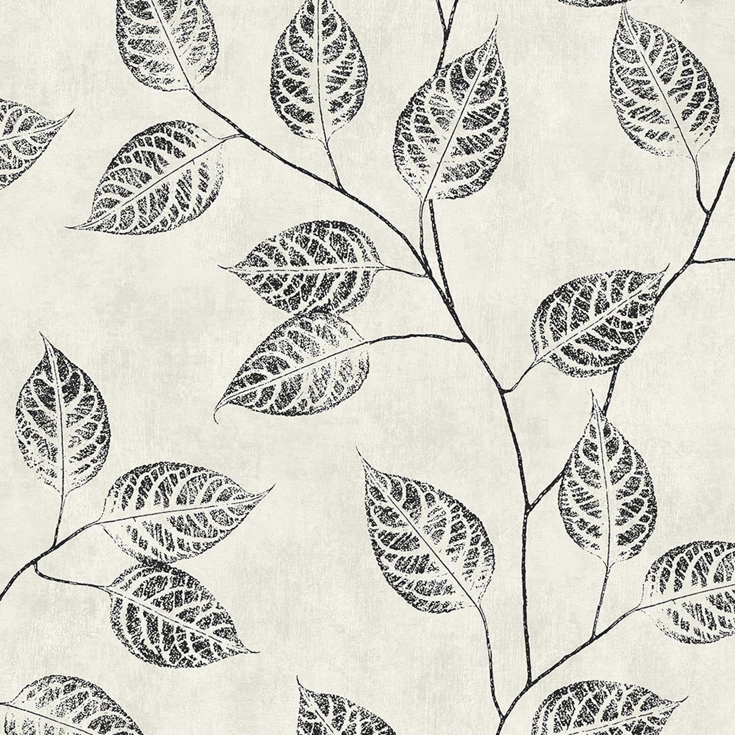 Black leaf pattern on a beige background