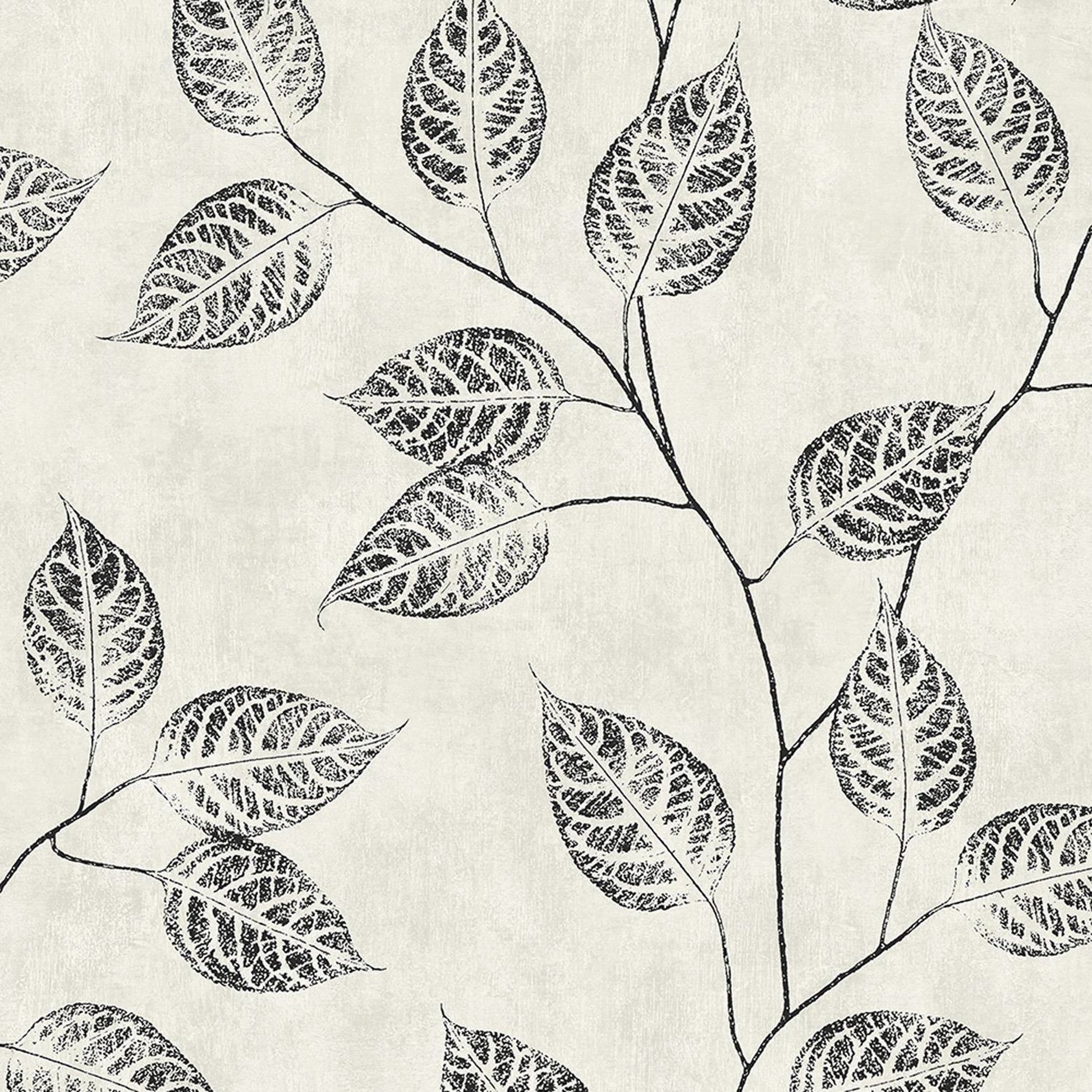 Black leaf pattern on a beige background