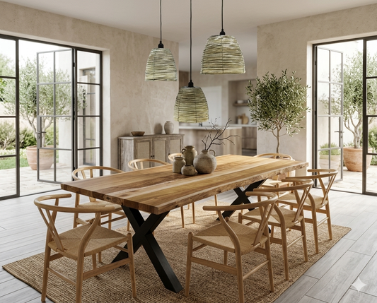 Dining Table - Natural Blackwood on Black X-leg