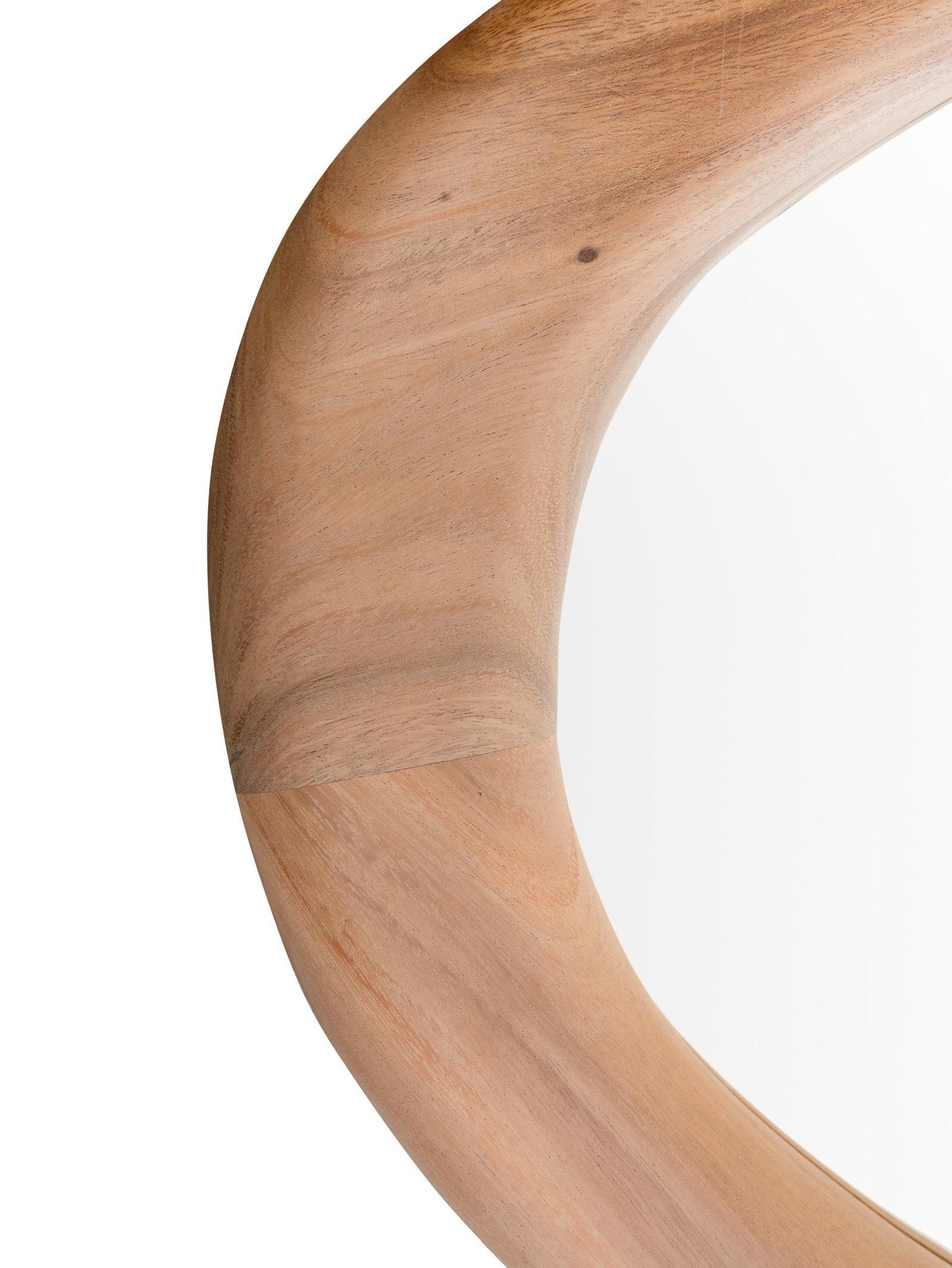 Close-up of a wooden mirror on a white background