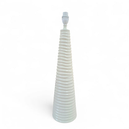 Tapered ceramic vase with ribbed texture on a white background