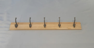 Wooden Coat hook with 5 Metal hooks