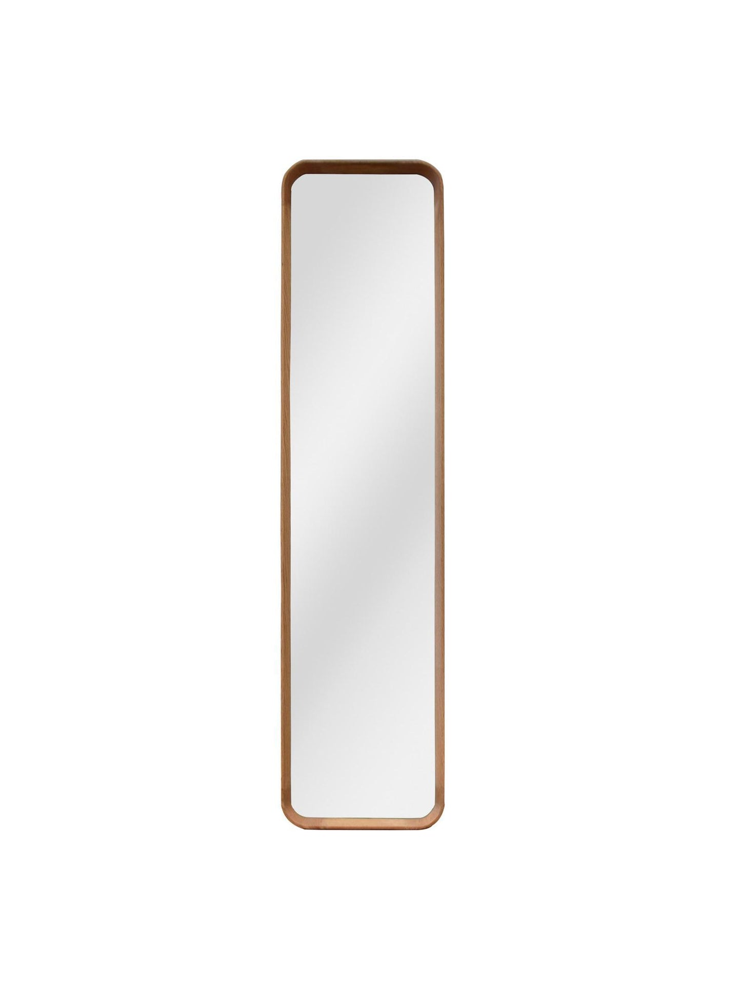 Rectangular mirror with a wooden frame on a white background