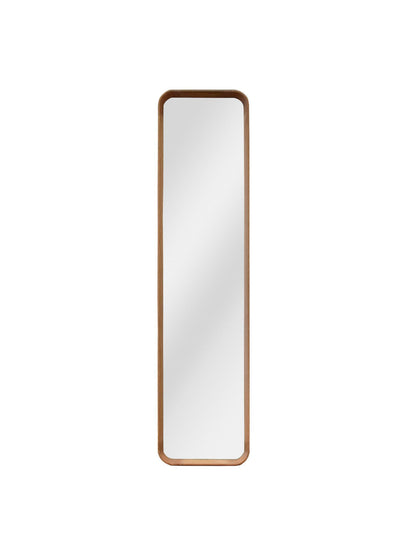 Rectangular mirror with a wooden frame on a white background