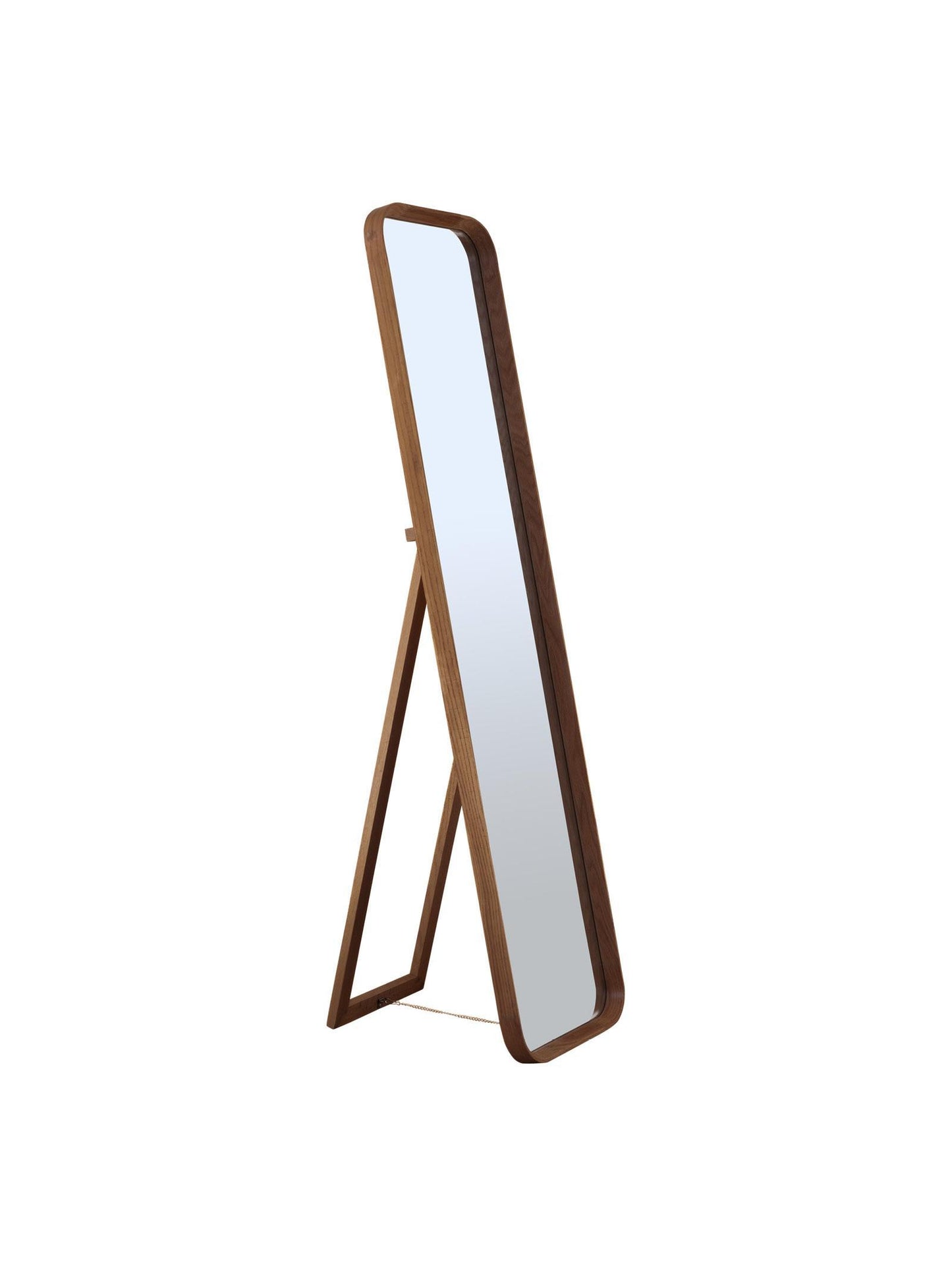 Full-length mirror with wooden frame on a white background