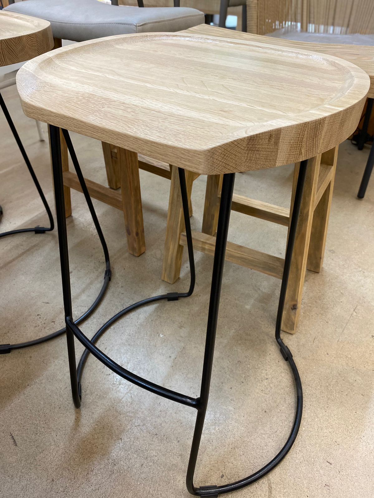 Barstool - Carved wood on Steel base