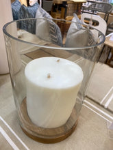 Load image into Gallery viewer, candle holder glass wood hurricane
