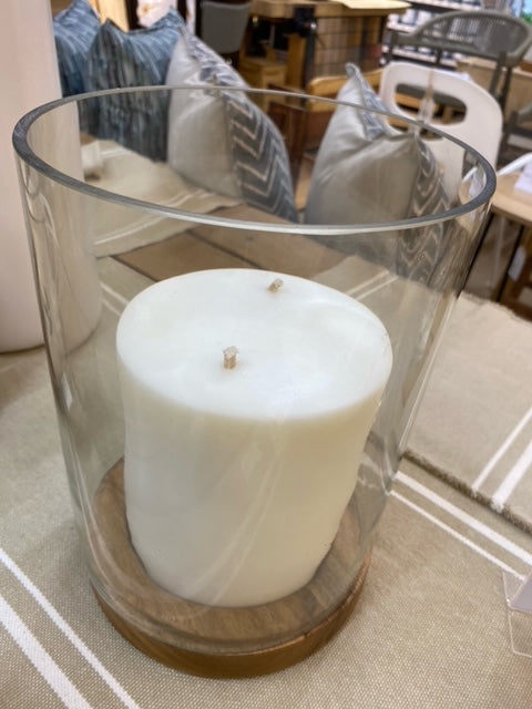 candle holder glass wood hurricane